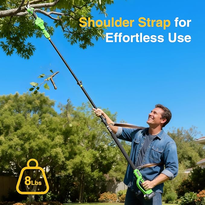 2-in-1 Electric Pruning Shears Cordless: 1.2" Cutting Diameter Pole Pruner - 2 Pcs 4.0Ah Batteries, 9ft Telescopic Pole, Extra SK5 Blade, 3 Cutting Modes Brushless Tree Pruner for Gardening