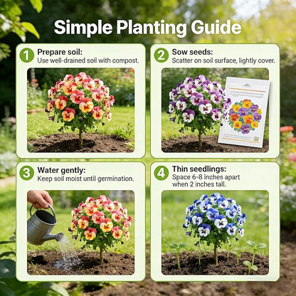 1000 Pansy Flower Seeds - Cold Tolerant Blooms in Vibrant Colors, Long Blooming Season for Garden Beds, Borders, and Containers (1000, Red)