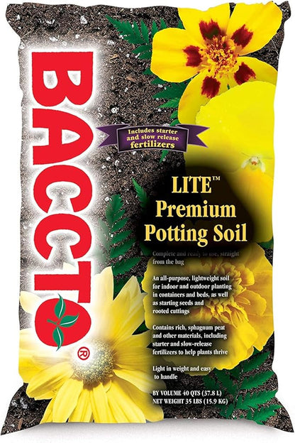 Michigan Peat 1440 Baccto Lite Premium Potting Soil for Gardening, Seed Starting, Propagation, and More, 40 Quart Bag (2 Pack)