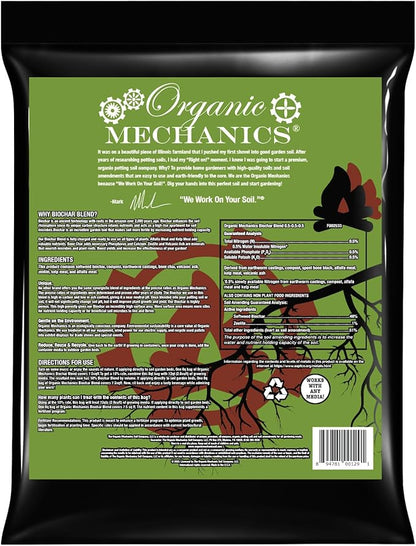 Organic Mechanics Biochar Blend Soil Amendment, 8 qt – Lifetime Amendment with Biochar, Compost, Worm Castings & Micronutrients for Bigger Plants, Higher Yields, and Healthier Soil