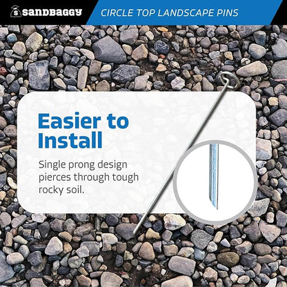 Sandbaggy 12-inch Circle Top Pins - Landscape Staples (Galvanized) - Garden Stakes for Landscaping, SOD - Heavy Duty Ground Stakes, Lawn Turf Spikes, Christmas Decorations, Weed Mats (100 Pins)