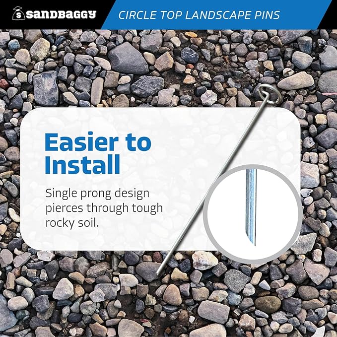 Sandbaggy 12-inch Circle Top Pins - Landscape Staples (Galvanized) - Garden Stakes for Landscaping, SOD - Heavy Duty Ground Stakes, Lawn Turf Spikes, Christmas Decorations, Weed Mats (900 Pins)