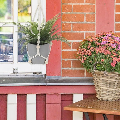 Macrame Plant Hanger Indoor, 2 Pack Boho Decor Hanging Plant Holder Hanging Planters for Indoor Plants Window Plant Hanger Flower Pot Hanging Basket with Wood Beads and Metal Hook Rings Ivory 20 Inch