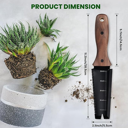 Hori Hori Garden Knife, Garden Tools with Sheath, 6" Stainless Steel Blade with Cutting Edge, Full-Tang Walnut Ergonomic Wood Handle with Hanging Hole, Weeding, Planting, Digging
