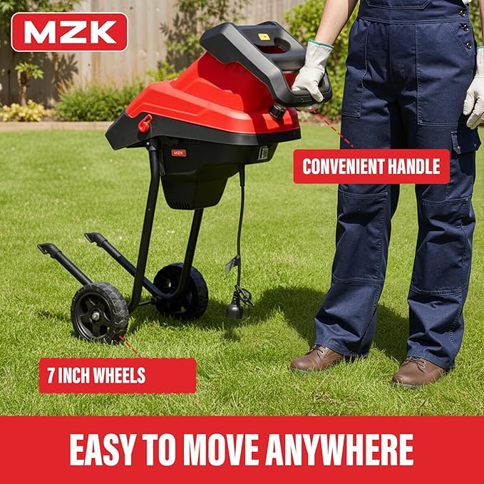 MZK Electric Wood Chipper, 15 Amp Wood Chipper Shredder, with 45L Collection Bag and Push Stick, 1.8 Inch Cutting Diameter for Garden Branches