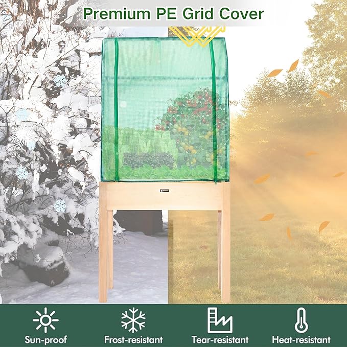 Raised Garden Bed with Greenhouse Cover,Elevated Wood Planter Box with Legs & Non-Woven Liner,34" L x18 W x 66" H Indoor Outdoor Gardening Bed for Vegetables, Herbs, Flowers