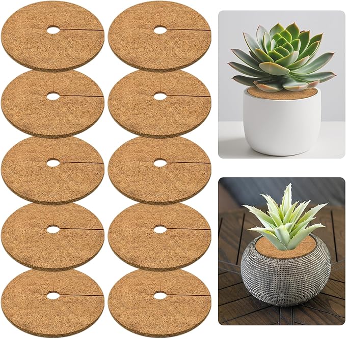 ZeeDix 10 Pack Coconut Fiber Mulch Ring, 6 Inch Coco Coir Tree Ring Mulch Mat, 100% Natural Tree Protector Mat Plant Cover Ring Coconut Coir Discs Tree Mats Mulch Rings for Indoor Outdoor Trees Plants