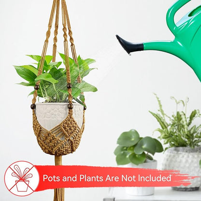 USLAI Macrame Plant Hanger for Indoor Outdoor, Up to 3-6.5 inch Pot, Hanging Planter Flower Pot Holder with Beads and Tassels, Boho Home Decor, 2-Pack, Brown