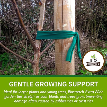 Extra Wide Soft Tree Ties - Strong & Stretchy Support for Large Plants & Young Trees - Cut-to-Length Green Garden Tape for Home & Professional Gardening (26 ft / 8M)
