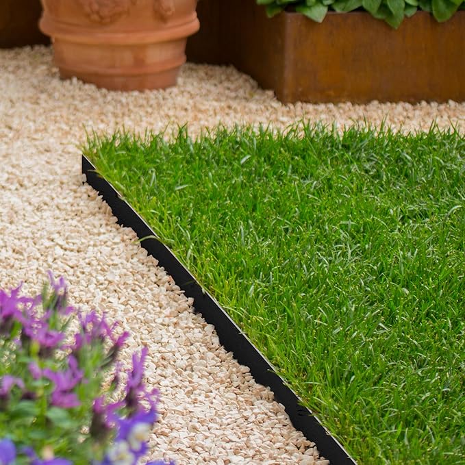 Worth Garden 10-Pack Galvanized Steel Landscape Lawn Edging - 4.5in H Black Powder Coated Bendable Metal Strips - Hammer-in Edging Border w/ 11 Clips - Yard Pathway Divider (33Ft Total)
