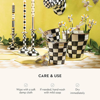 MACKENZIE-CHILDS Enamel Garden Pot, Planting Pot for Plants and Flowers, Small, Black-and-White Courtly Check