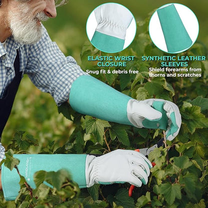 HANDLANDY Long Gardening Gloves for Men Women, Thorn Proof Rose Pruning Leather Garden Yard Gauntlet Glove, Gardening Gifts