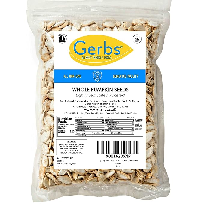 Lightly Sea Salted Pumpkin Seeds in Shell by Gerbs - 4 LBS - Top 11 Food Allergen Free & Non GMO - Vegan & Kosher – Premium Whole Roasted Pepitas – COG USA