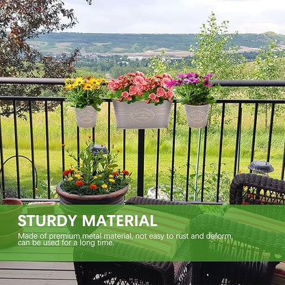 PerGar Vintage Metal Iron Wall Hanging Flower Pots, Rustic Planter Bucket Herb Flower Plant Holder with Detachable Hooks & Drainage Hole for Railing Fence Balcony Deck Garden Home Decoration, Set of 3