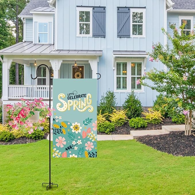 Heavy-Duty Garden Flag Stand with Shepherd's Hook Holder – Sturdy Metal Frame for 12x18 Inch Flags & String Lights, Weather-Resistant Outdoor Lawn, Patio, Yard Decorations