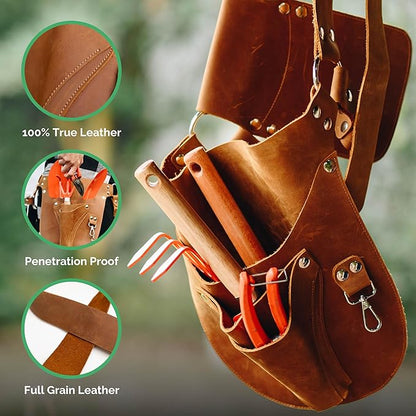 Botanica Leather Garden Tool Belt for Women with Glove Holder - Florist Belt - Durable Gardeners Tool Belt for Women - Gardening Belt - Gardening gift for women - Utility belt