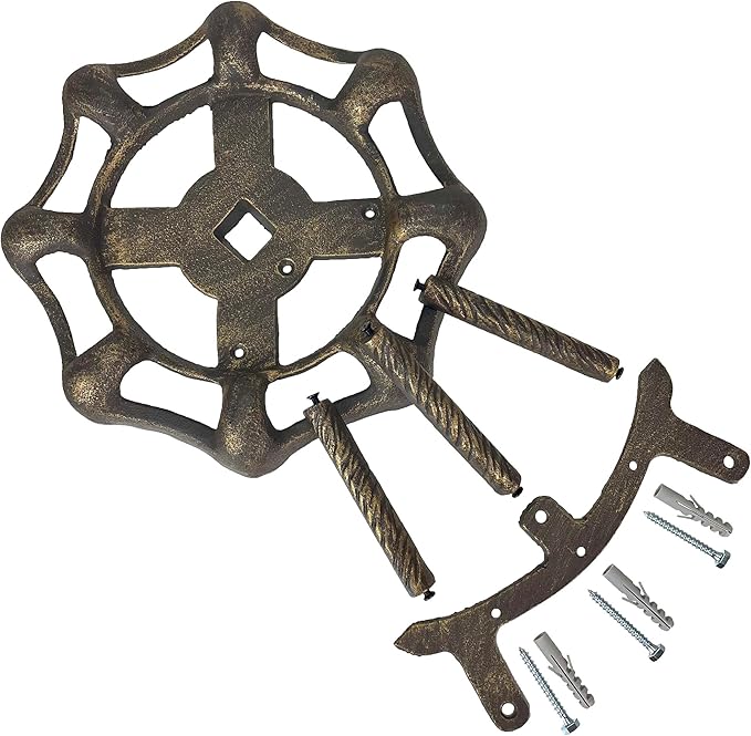 Vintage Outdoor Faucet Spigot Garden Hose Holder - Cast Iron with Weather-Resistant Bronze Finish - Decorative Wall-Mounted Hose Hanger - Holds 75 Feet - Ideal for Garden and Patio