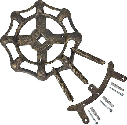 Vintage Outdoor Faucet Spigot Garden Hose Holder - Cast Iron with Weather-Resistant Bronze Finish - Decorative Wall-Mounted Hose Hanger - Holds 75 Feet - Ideal for Garden and Patio