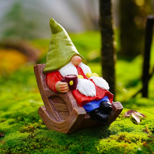 Drinking Coffee Faceless Garden Female Gnome Statue Decoration 6.5" Figurine Ornament for Indoor Outdoor Home Patio Yard Lawn