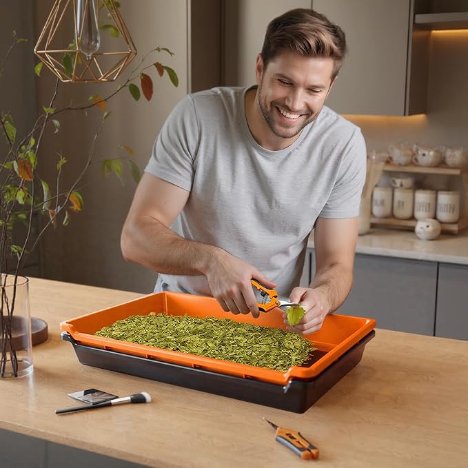 Spider Farmer Trim Tray Kit with Trimming Tray, 150 Micron Precision Screen, Bottom Harvest Bin, Scissors, Brush & Magnifying Card – Collect Pollen and Fine Plant Material