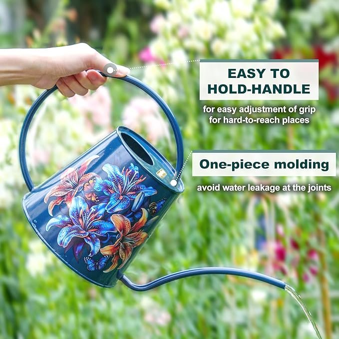 Berry&Bird House Plants Watering Can - Indoor&Outdoor 1/2 Gallon Stainless Steel Water Can with Long Spout Garden Decoration for Flower Bonsai Succulent Gardening Large Watwer Bottle (Lilium Brownii)