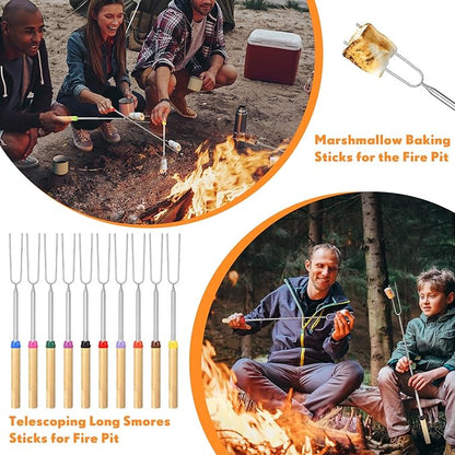 24 Pcs 28 Inch Marshmallow Roasting Sticks Bulk, Smores Skewers for Fire Pit, Hot Dog Camping Skewers Accessories Campfire Marshmellow Extendable Forks BBQ Tools Smores Sticks