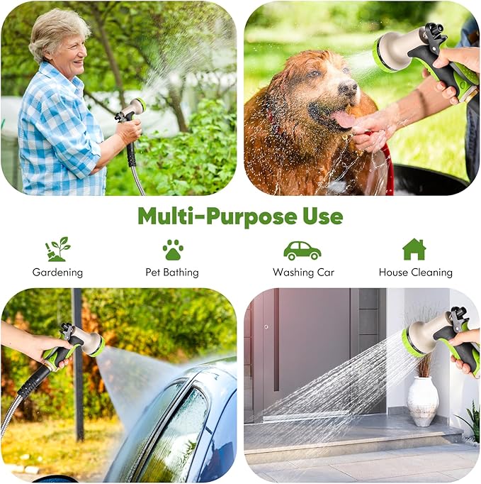 Garden Hose 50 ft, Stainless Steel Water Hose with 10 Function Nozzle Flexible, Heavy Duty, Lightweight, No-Kink, Pet Proof, Puncture Proof Hose Metal for Yard, Outdoor