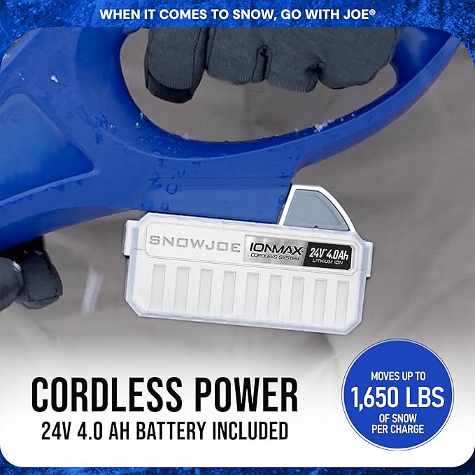 Snow Joe 24V Cordless Electric Shovel Kit w/ 4Ah Battery & Charger, 11″ Clearing Width, 400W Motor – Portable, Lightweight, Fast Ice & Snow Removal for Deck, Patio, Driveway, 24V-SS11