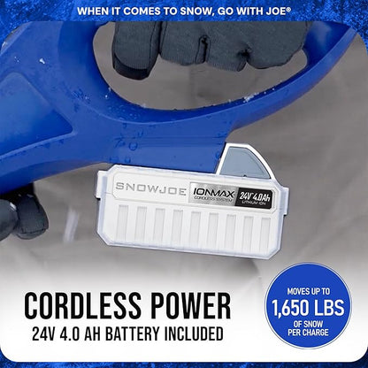 Snow Joe 24V Cordless Electric Shovel Kit w/ 4Ah Battery & Charger, 11″ Clearing Width, 400W Motor – Portable, Lightweight, Fast Ice & Snow Removal for Deck, Patio, Driveway, 24V-SS11