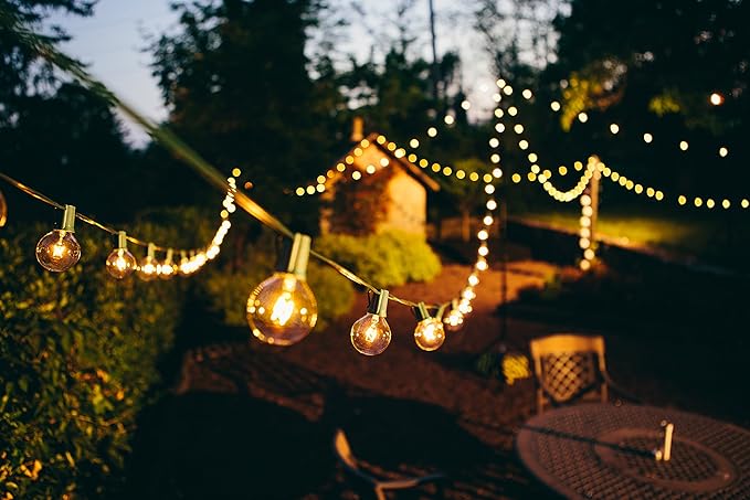 Hometown Evolution, Inc. 50 Foot G50 Patio Globe String Lights with 2 Inch Clear Bulbs with Green Wire (+2 Free Spares) for Outdoor String Lighting