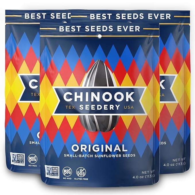 Chinook Seedery Roasted Sunflower Seeds - Jumbo Seeds Keto Snacks - Best For Snack Packs - Gluten Free, Non GMO Snack Food Gifts - 4 Ounce (Pack of 3) - Original Flavor Pack