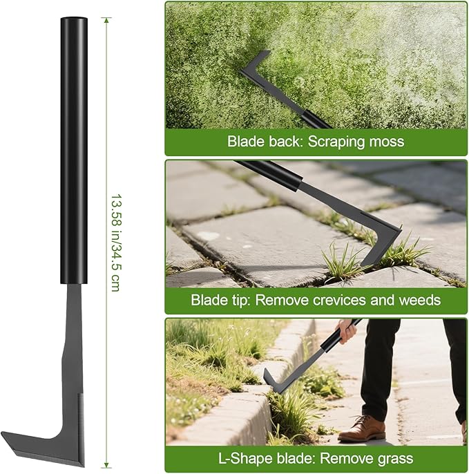 2025 Upgraded 13.5'' Crack Weeder Tool, Carbon Steel Handle Manual Crevice Weeding Tool Weed Puller Gardening Tool for Sidewalk, Paver, Wall Gaps, Lawn Yard, Driveway, Bricks, Deck Boards