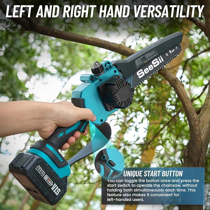 SEESII PS810 2-IN-1 Cordless Pole Saw & Mini Chainsaw, 8-inch Electric Saws Brushless with 2 x 4.0Ah Batteries, 16-Foot MAX, Chain Saw with Extension Pole for Wood Cutting Trimming Branch