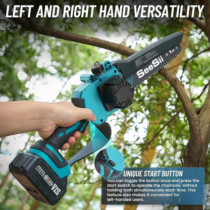 SEESII PS810 2-IN-1 Cordless Pole Saw & Mini Chainsaw, 8-inch Electric Saws Brushless with 2 x 4.0Ah Batteries, 16-Foot MAX, Chain Saw with Extension Pole for Wood Cutting Trimming Branch