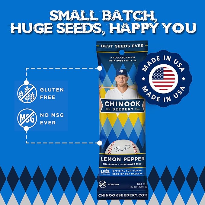 Chinook Seedery Low Sodium Sunflower Seeds – Lemon Pepper Flavor, Pack of 36, 1.5oz – Sunflower Seeds to Eat – Keto, Jumbo, Roasted, Baseball Snacks