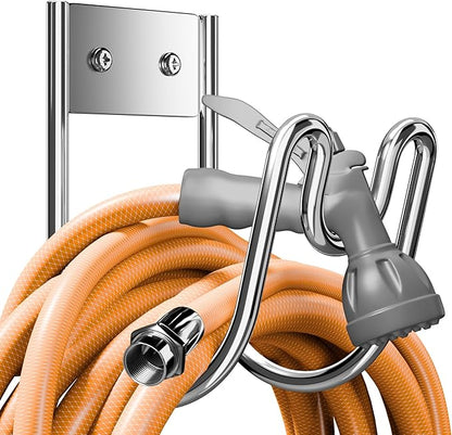 Stainless Steel Garden Hose Holder - Silver SS304 Water Hose Holder - Wall Mounted Hose Hanger Heavy Duty for Water Hose Extension Cords Vacuum Hose, Anti-Rust (1 Pack)
