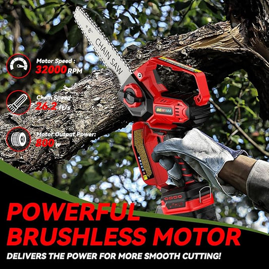 Mini Chainsaw for Miwaukee M18 Battery, 8-Inch and 6-Inch 2-IN-1 Cordless Electric Chain saw with Brushless Motor and Auto-Oiler, 800W Hand Mini Chainsaw for Tree Pruning Wood Cutting(No Battery)