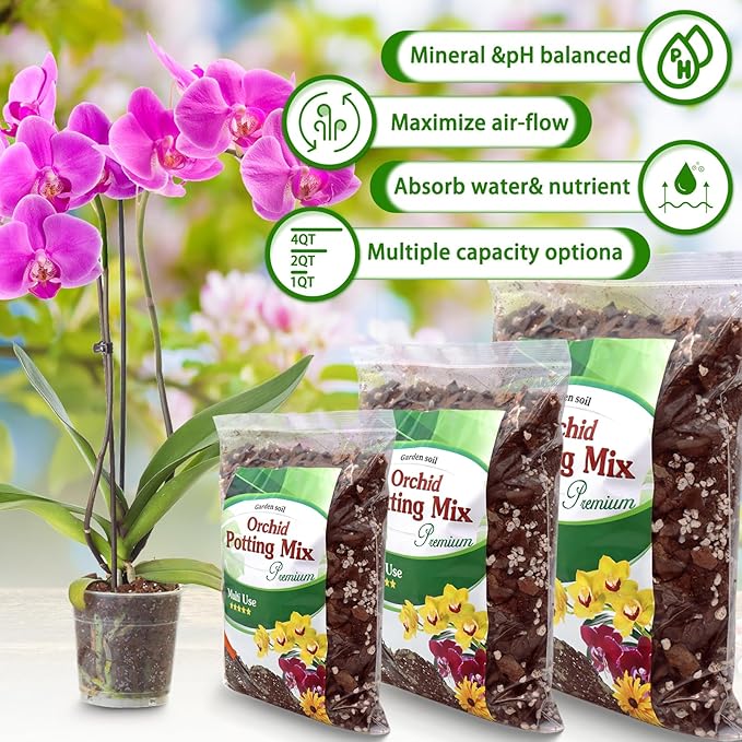 Orchid Potting Mix,Premium Orchid Bark Potting Mixture of Pine Bark,Perlite & Coco Peat Enhanced Drainage and Ventilation,Ideal for Repotting and Growing Indoor Plants Dendrobiums,Phalaenopsis,2QT
