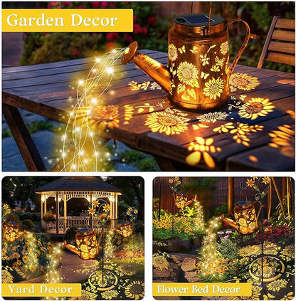 Solar Watering Can with Lights, Birthday Gifts for Christmas Mom Women, Outdoor Garden Decor Sunflower Solar Garden Lights for Outdoor Pathway Yard Lawn Patio Party, Waterproof Gardening Decorations