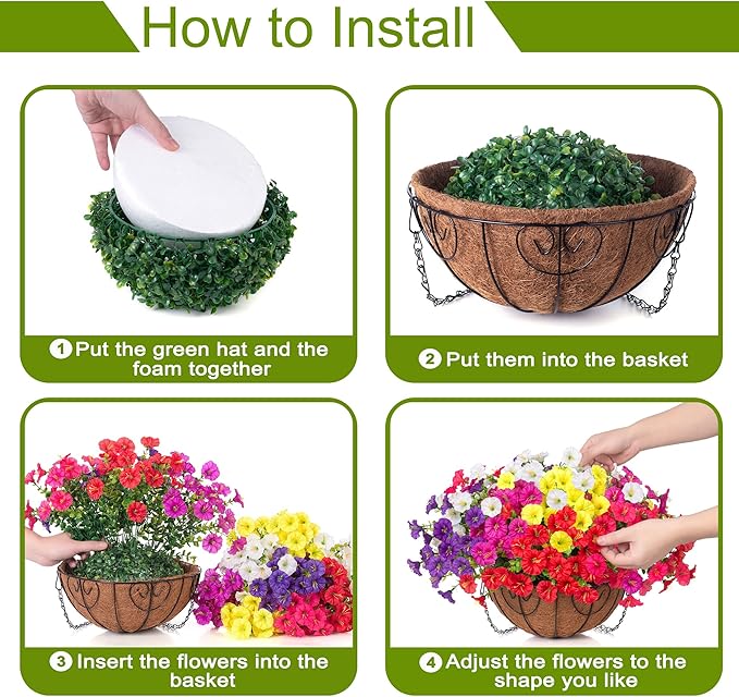 Artificial Faux Hanging Plants Flowers for Outdoors Baskets Spring Outside Decor, Fake Silk Morning Glory in Planter Look Real UV Resistant Outdoor Flowers for Porch Patio Balcony Garden Yard Home