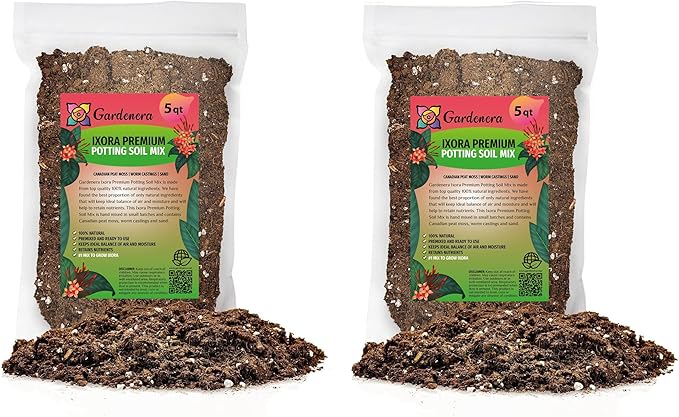 Gardenera Ixora Plant Potting Soil - All-Natural Blend for Thriving Ixora Plants - Boosts Root Health and Vibrant Blossoms - 10 Quart