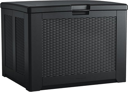 Rubbermaid Medium Resin Outdoor Storage Deck Box (74 Gal), Weather Resistant, Black, Deck Organization for Home/Backyard/Pool Chemicals/Toys/Garden Tools/Porch/Patio Cushions