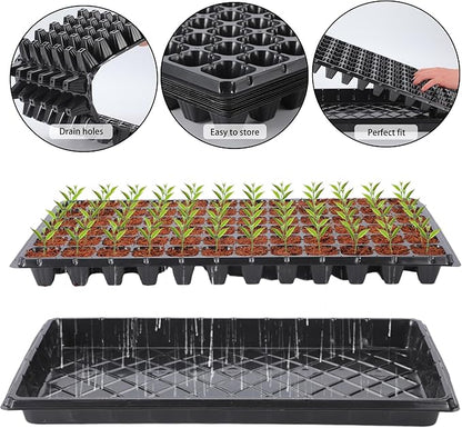 (20Pack) 72-Cell Seed Starter Trays with Dibber, 10 Pack Nursery Starting with Base Tray, 72 Hole Soil Digger for Setting Out Quickly, Seedling Planting Tray, Germination Kit Trays Reusable