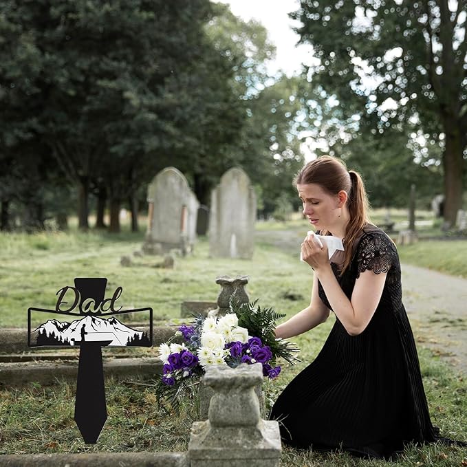 Dad Grave Decorations for Cemetery - Father Grave Markers for Humans Fishman Metal Memorial Sympathy Garden Stakes Plaques for Outdoors