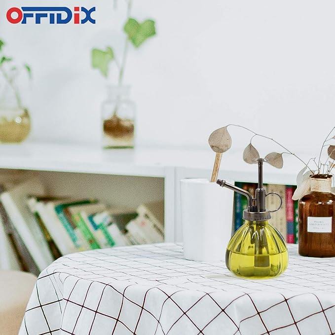 OFFIDIX Plant Mister,Glass Spray Bottle Small Watering Can Indoor 6.3" Tall Vintage Pumpkin Style Plastic Top Pump One Hand Mister Spray Bottle for Indoor Potted Plants (Olive Green)