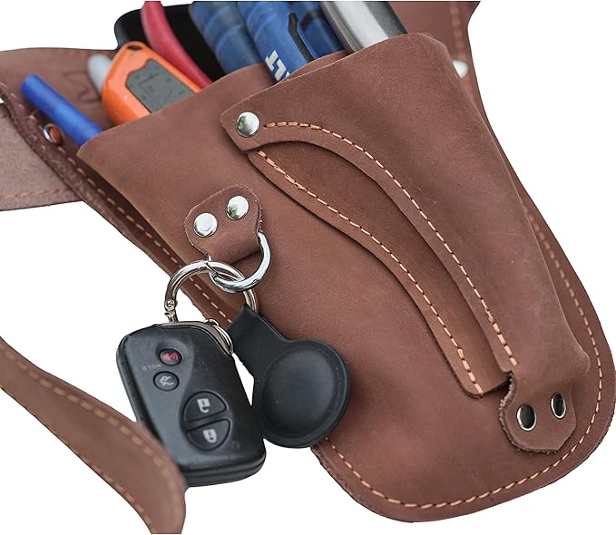 Leather Garden Tool Belt For Women- Florist Belt Holster, Utility Belt Apron for Gardening, DIY, Fits Up to 53", Gift Box Included (Left Handed Brown)