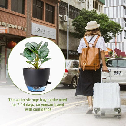 10 inch Self Watering Pots, 2 Pack Plastic Planters with Mesh Drainage Holes for Garden Plants and Flower, Plants Pots with Deep Reservoir for Indoor Outdoor Plants, Black