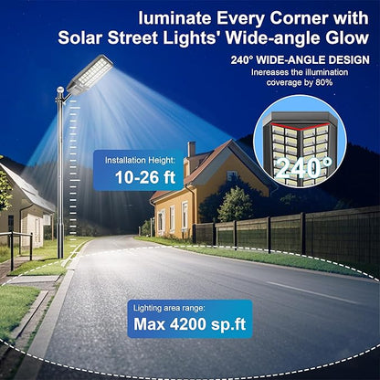 10000W Solar Street Light - 600000 Lumens, Dusk-to-Dawn, Waterproof, Ideal for Commercial & Outdoor Parking Lots - Energy-Efficient Solar-Powered, 3-Year Warranty