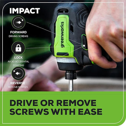 Greenworks 24V MAX Cordless Brushless Drill & Impact Driver Combo Kit, Electric Drill Set, High Torque, Lightweight, Professional Grade, Includes 2x 2.0Ah Batteries, Charger, and Storage Bag
