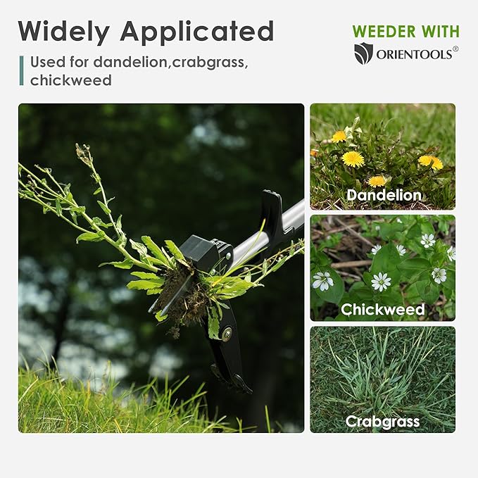 ORIENTOOLS 4 Claws Weed Puller Tool, Stand Up Weed Puller with Long Ergonomic Handle, Weed Puller Tool Stand Up Heavy Duty, Dandelion Picker, Garden Tools for Weeding, Weed Remover Tool for Lawn, Yard